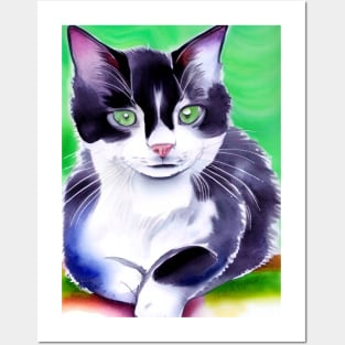 Cute Green Eyed Tuxedo Cat Copyright TeAnne Posters and Art